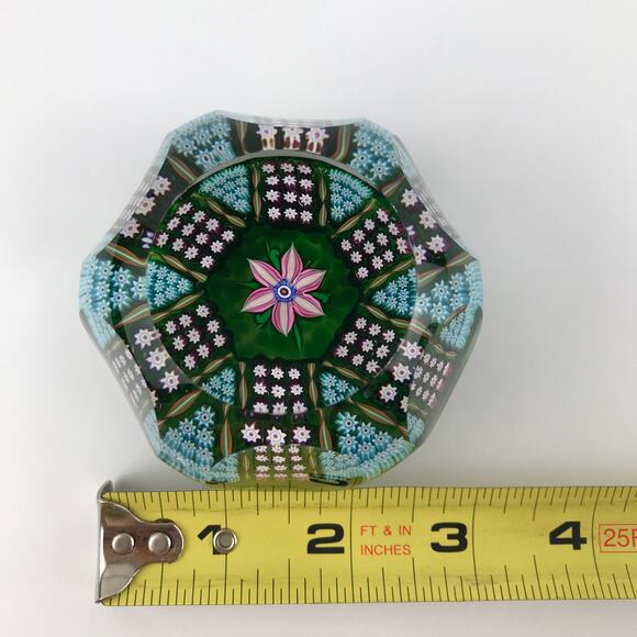 Perthshire 1981B Faceted Lampwork Flower and Millefiori Panel Twist Paperweight - Picture 7 of 14